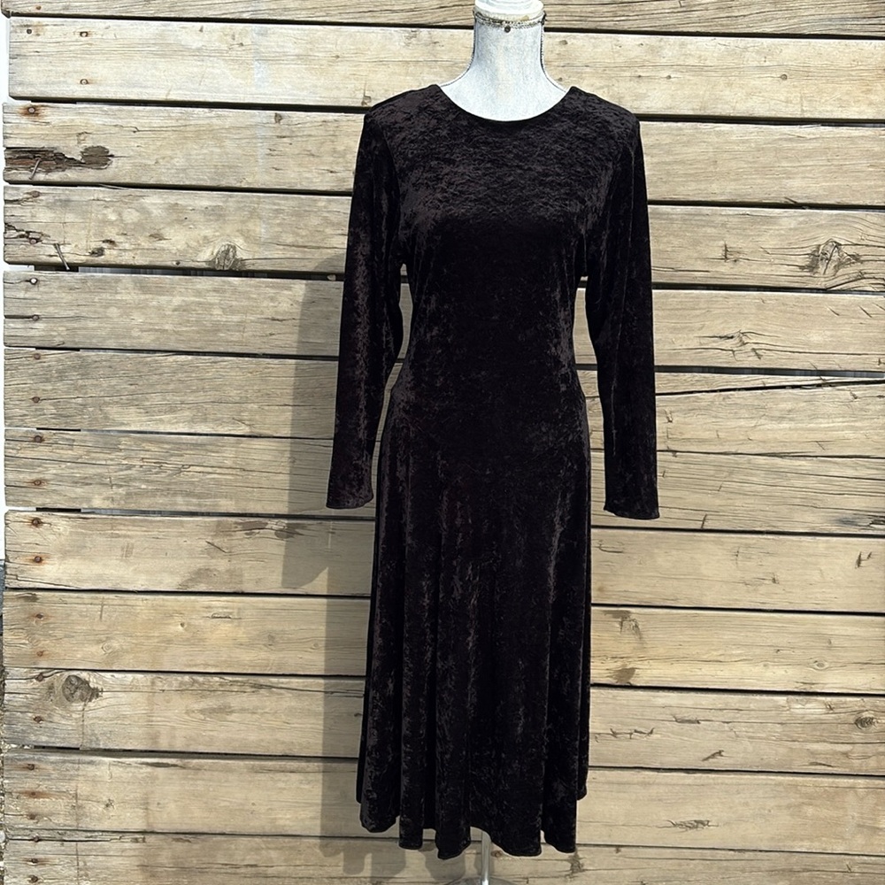 Crushed Velvet Black Midi Dress Sz Sm/med